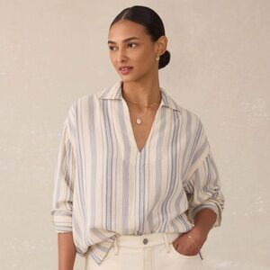 Faherty Dune Cotton Gauze Sail Away Top - Aqua Sea Stripe | NWT